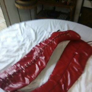 Red thigh high boots